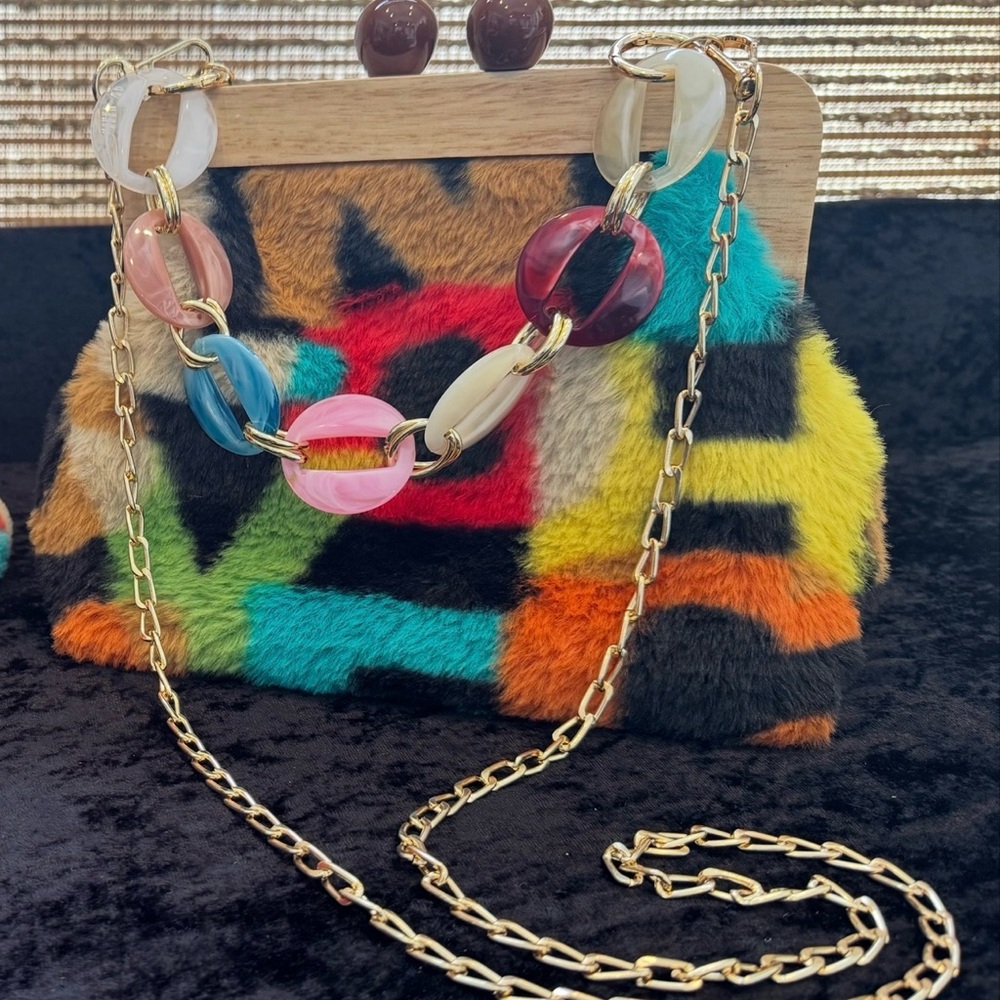Colorful Faux Fur Chain Bag